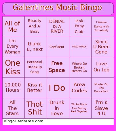 Galentines Music Bingo Card