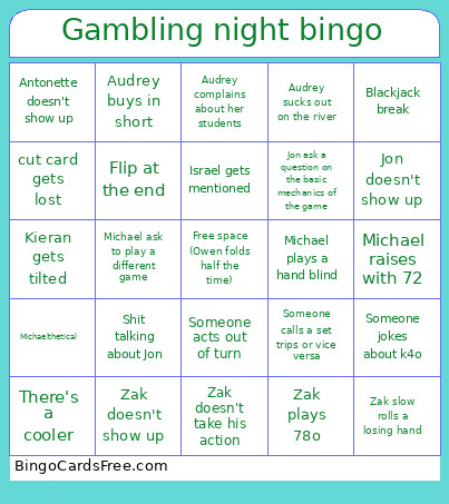 Gambling Night Bingo Card