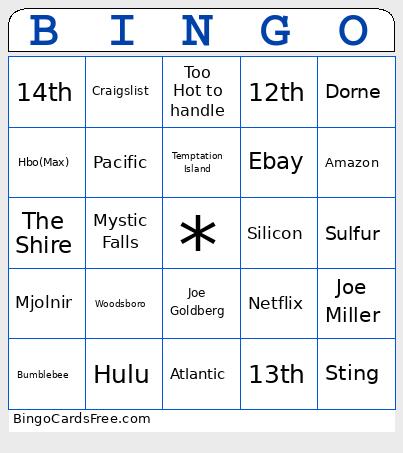 Game 1 Bingo Card