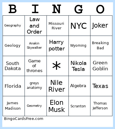 Game 2 Bingo Card