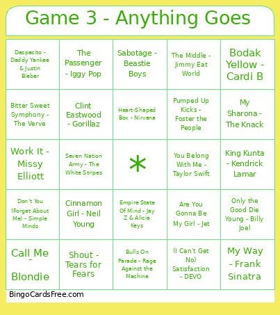 Game 3 - Anything Goes Bingo Card