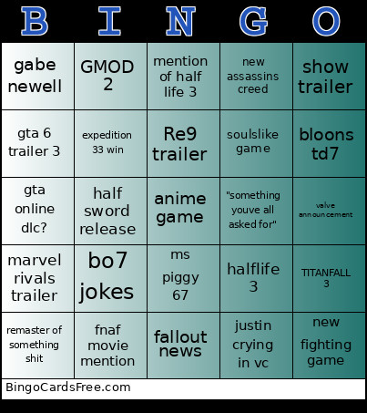 Game Award Bingo Card