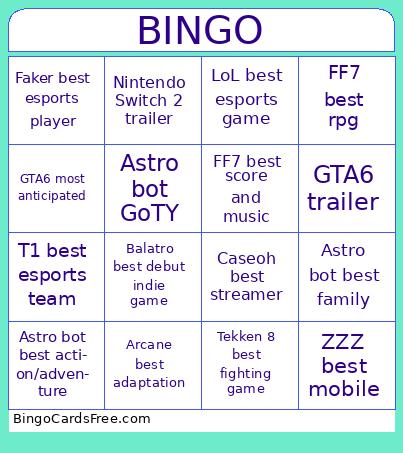 Game awards 2024 Bingo