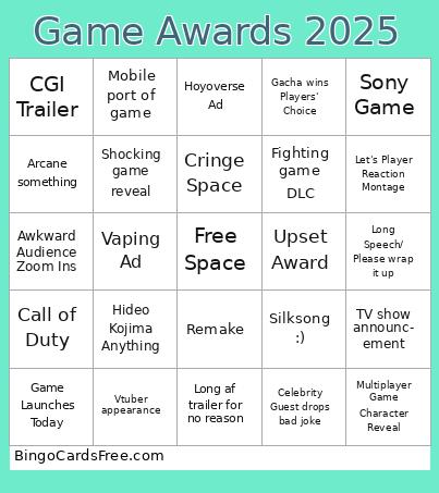 Game Awards 2025 Bingo