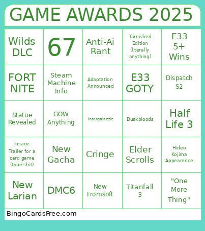 GAME AWARDS 2025 Bingo Card
