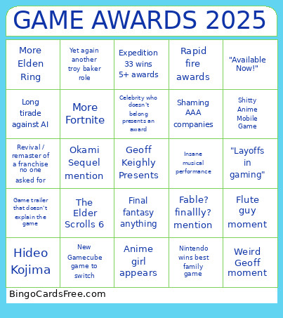 GAME AWARDS 2025 Bingo Card 3