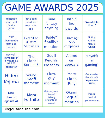 GAME AWARDS 2025 Bingo Card 2