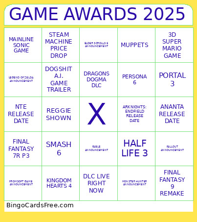 GAME AWARDS 2025 Bingo Card 3