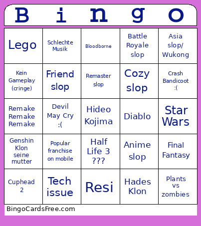 Game Awards 2025 Bingo Card