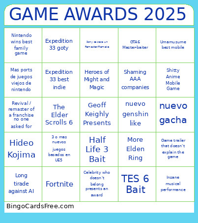 GAME AWARDS 2025 Bingo Card
