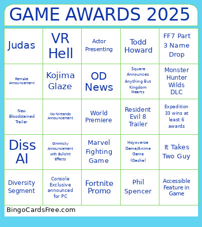 GAME AWARDS 2025 Bingo Card 2