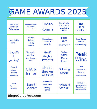 GAME AWARDS 2025 Bingo Card 2