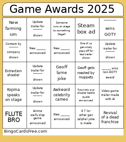 Game Awards 2025 Bingo Card 4