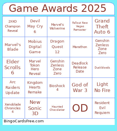Game Awards 2025 Bingo Card 3