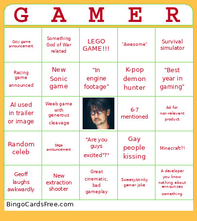 Game Awards 2025 Bingo Card 2