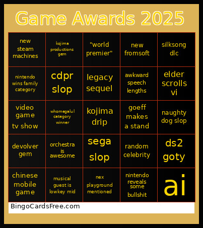 Game Awards 2025 Bingo Card 6