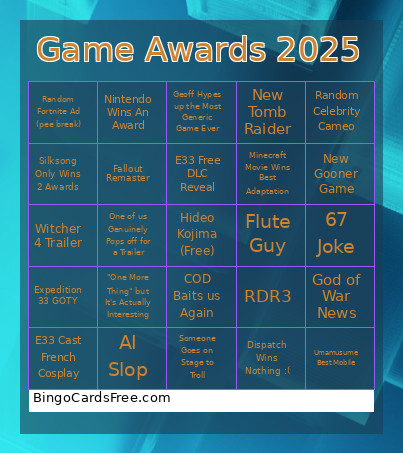 Game Awards 2025 Bingo Card 2