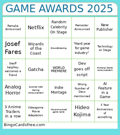 GAME AWARDS 2025 Bingo Card