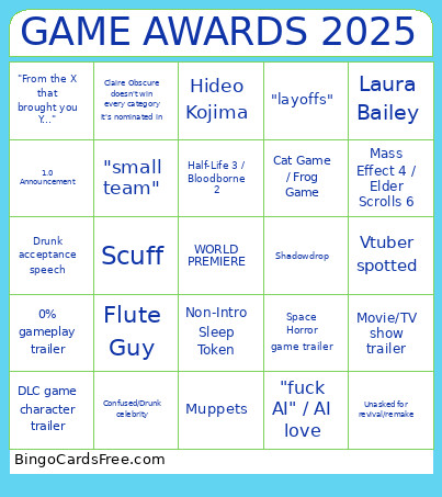 GAME AWARDS 2025 Bingo Card 3