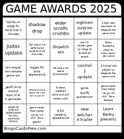 GAME AWARDS 2025 Bingo Card 3