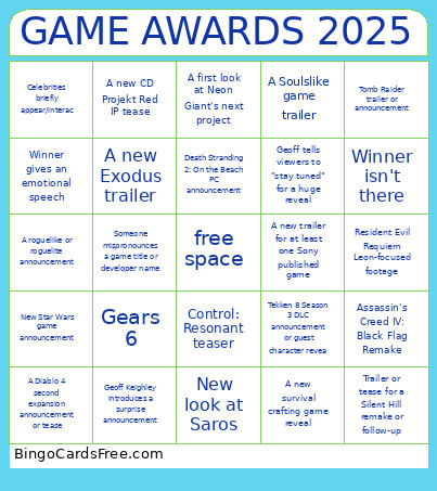 GAME AWARDS 2025 Bingo Card 2
