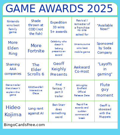 Game Awards 2025 Bingo Card 5
