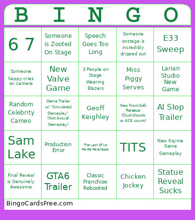 Game Awards 2025 Bingo Card 4