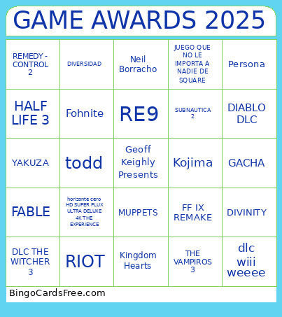 GAME AWARDS 2025 Bingo Card 2
