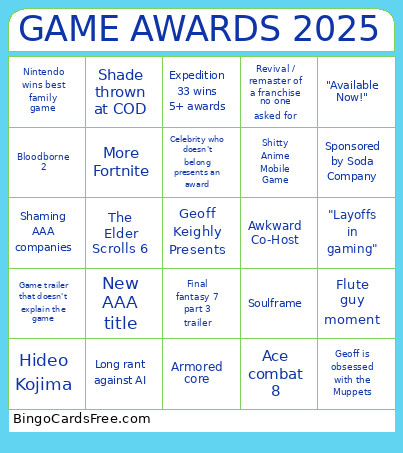 GAME AWARDS 2025 Bingo Card 4