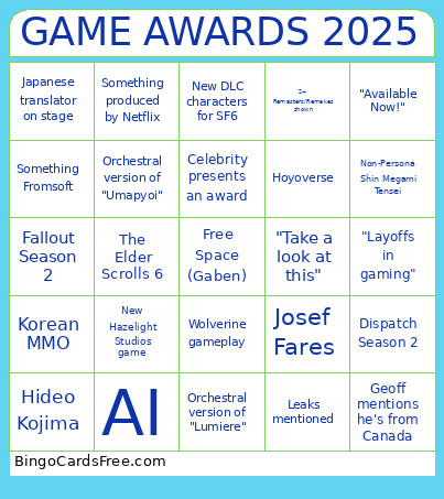 GAME AWARDS 2025 Bingo Card 2