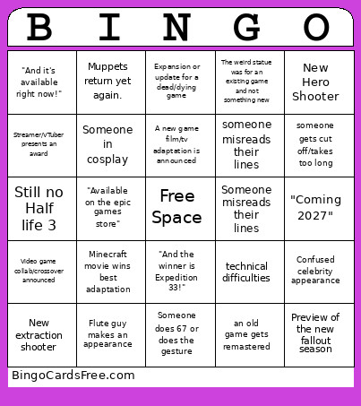 Game Awards 2025 Bingo Card 3