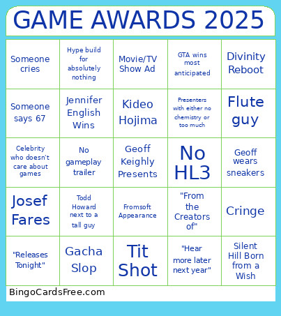 GAME AWARDS 2025 Bingo Card