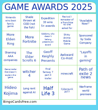 GAME AWARDS 2025 Bingo Card