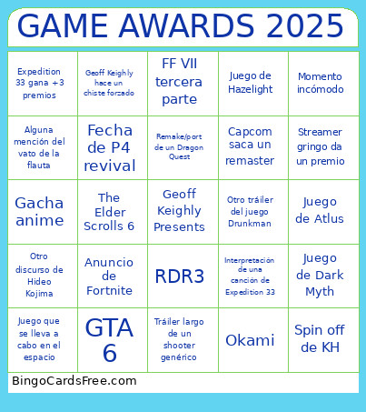 GAME AWARDS 2025 Bingo Card 3