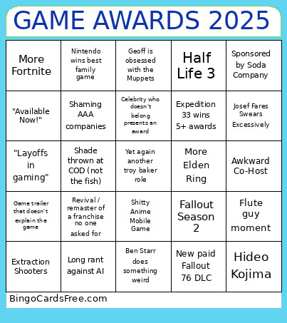 GAME AWARDS 2025 Bingo Card