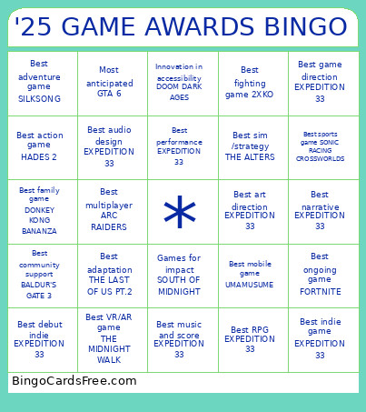 Game_awards_2025_ Bingo Card