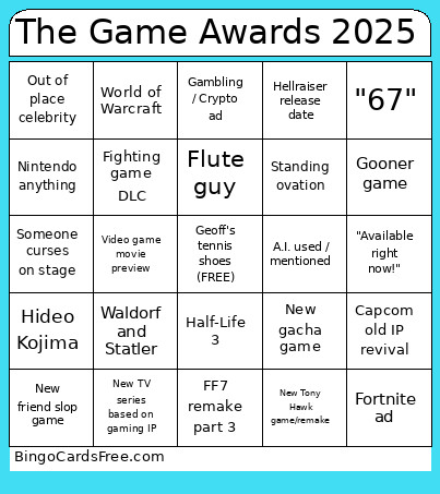 Game Awards 2025 Contract Bingo Card