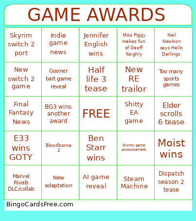 GAME AWARDS Bingo Card 3