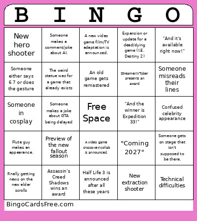 Game_Awards Bingo Card