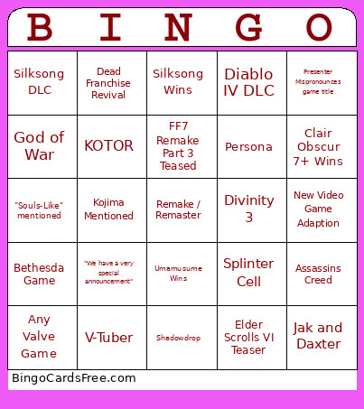 Game Awards Bingo Card 3