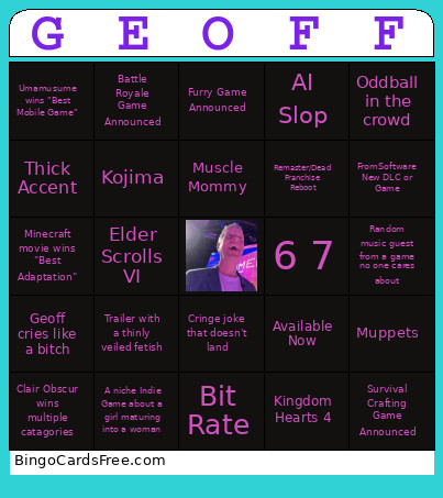 Game Awards Bingo Card 3