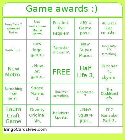Game Awards :) Bingo Card