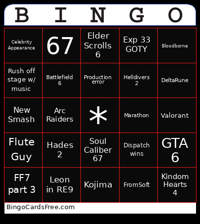 Game Awards Bingo Card 2