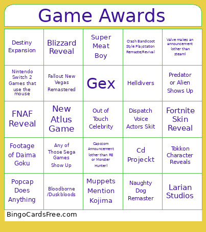 Game Awards Bingo Card 4