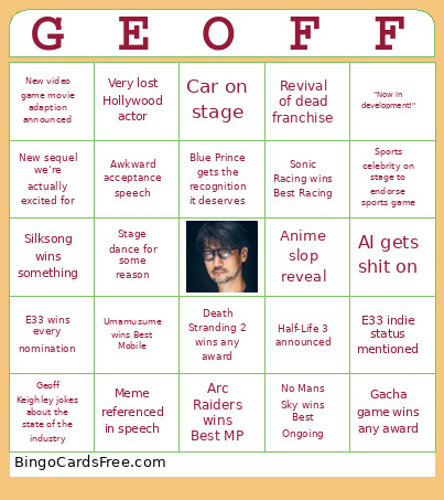 Game Awards Bingo Card 2