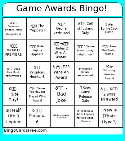 Game Awards ! Bingo Card