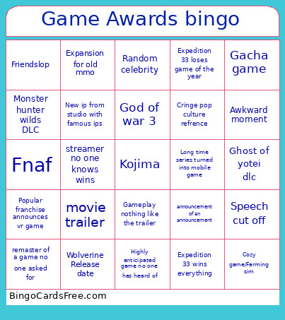 Game Awards Bingo Card 2