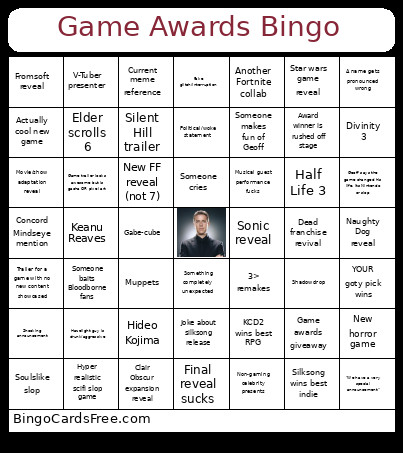 Game Awards Bingo Card