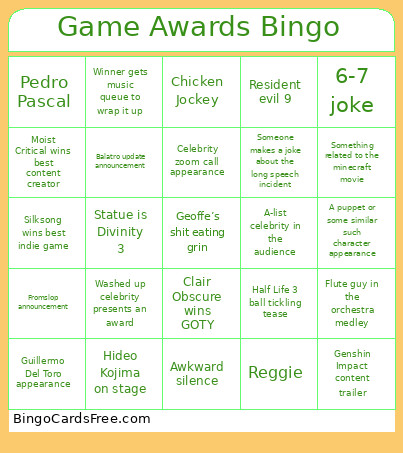 Game Awards Bingo Card 3