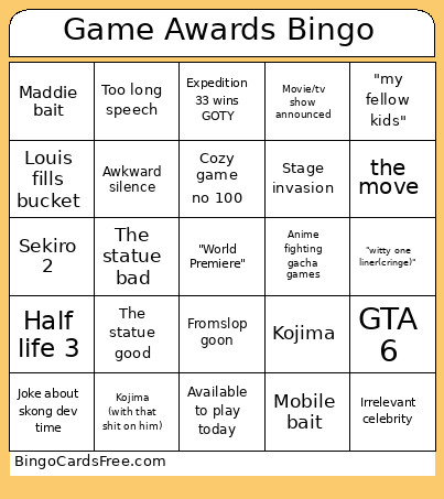 Game Awards Bingo Card 3